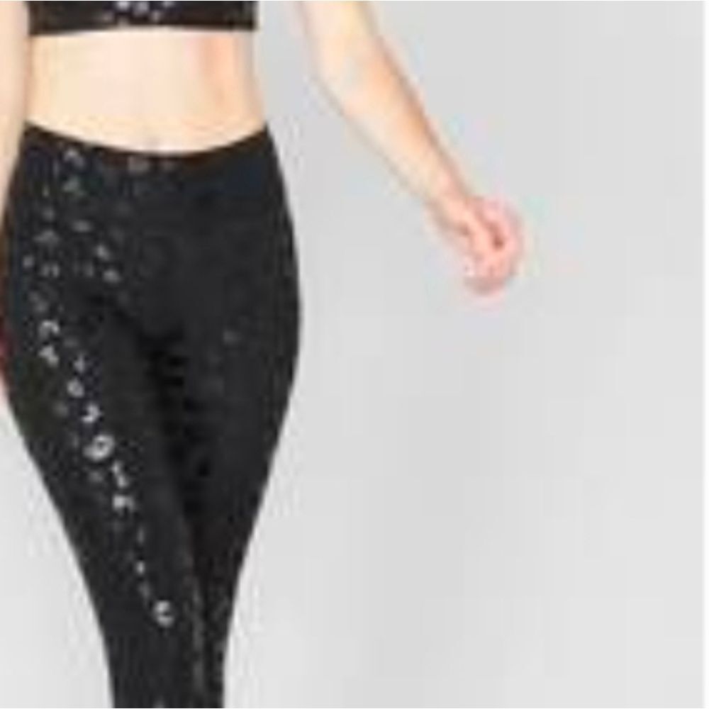 Terez Cheetah XL Black Foil Print Tall Band Legging Black Leggings Yoga Pants